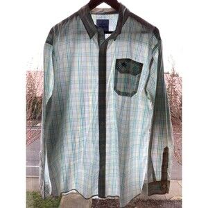 Guy Harvey Men's XL Long Sleeve Fishing Outdoor Plaid Green Button Down Shirt